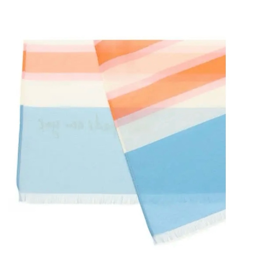 NWT KATE SPADE Springtime Stripe Oblong Scarf Wrap, Orange White Blue, $78 - Picture 3 of 4